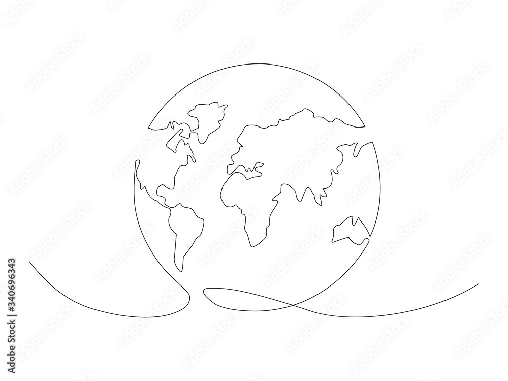 Naklejka Continuous Earth line drawing stock vector illustration isolated on white background