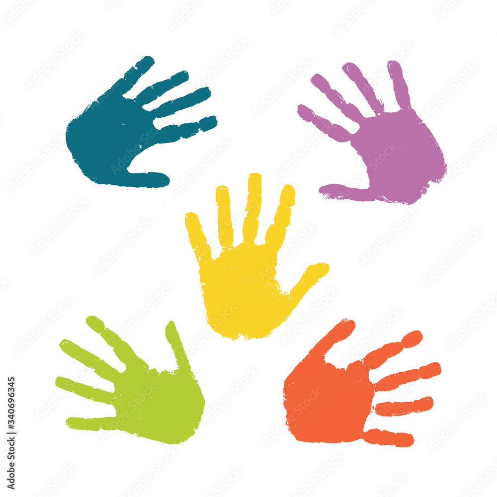 Set of colorful hand prints isolated on white background