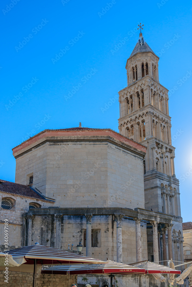 SPLIT, CROATIA - 2017 AUGUST 15.  Bell tower of the Cathedral of Saint Domnius.
