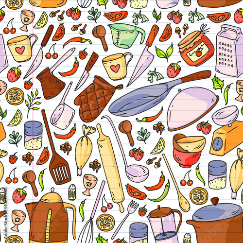 Cooking class. Kitchenware, utencils. Food and kitchen icons.