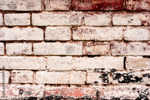 Texture, brick, wall, it can be used as a background. Brick texture with scratches and cracks © chernikovatv
