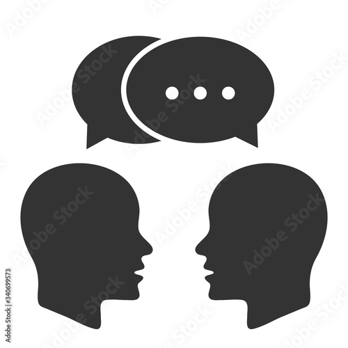 silhouette of two human heads with thoughts, communication sign vector