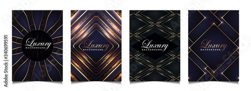 Set luxury premium cover layout design template with blue navy and golden light. Abstract vector a4 graphic can use Product Package, Party celebration, wedding invitation card, poster music event