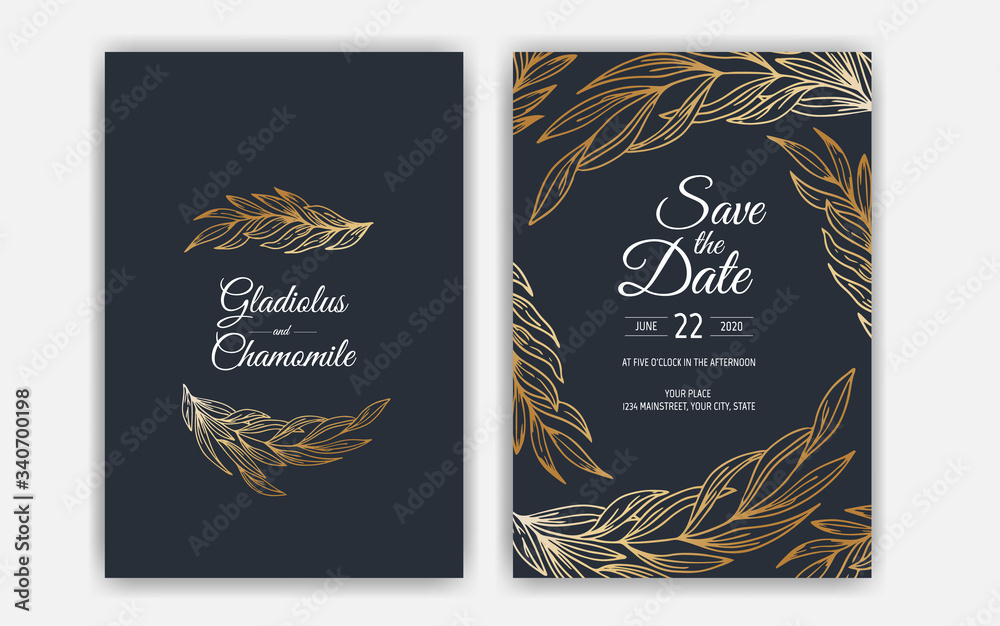 Minimalist wedding invitation card template design. Template, Frame with Delicate Flowers, Branches, Plants. Minimalist wedding invitation card template design. Template, Frame with Delicate Flowers, Branches, Plants.