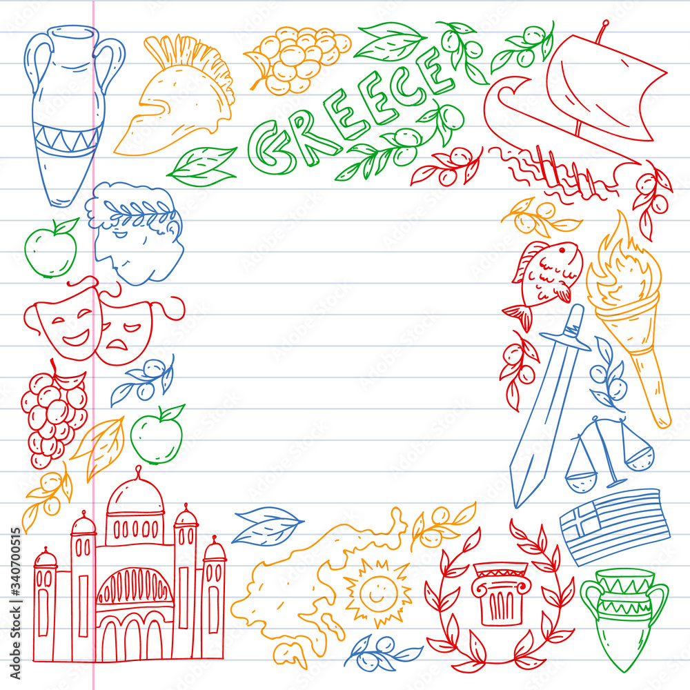Travel to Greece elements. Greece symbols for magazines, web, tourism Travel to Greece elements. Greece symbols for magazines, web, tourism