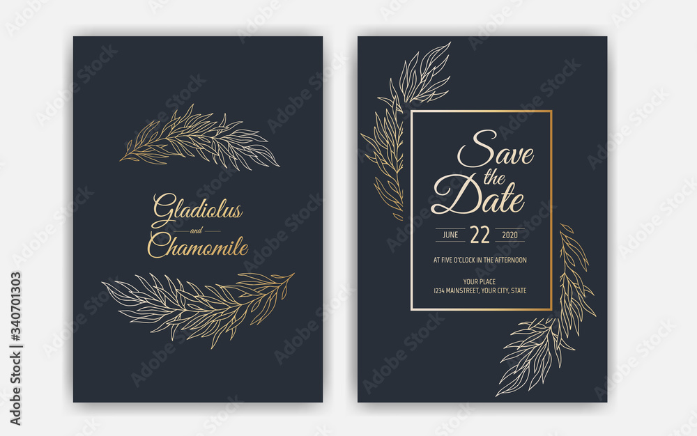Minimalist wedding invitation card template design. Template, Frame with Delicate Flowers, Branches, Plants. Minimalist wedding invitation card template design. Template, Frame with Delicate Flowers, Branches, Plants.