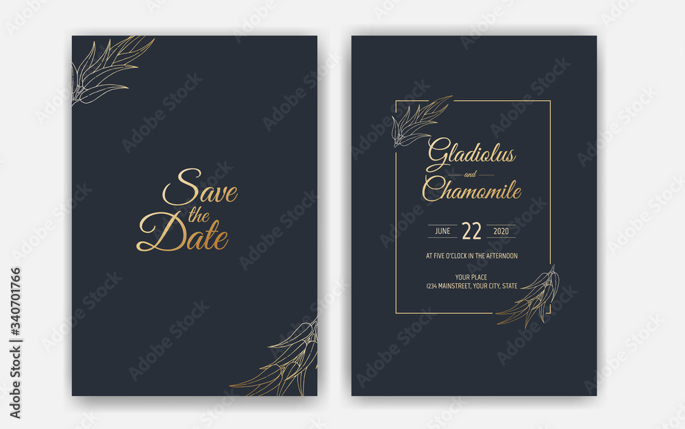 Minimalist wedding invitation card template design. Template, Frame with Delicate Flowers, Branches, Plants. Minimalist wedding invitation card template design. Template, Frame with Delicate Flowers, Branches, Plants.
