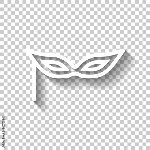 Carnival mask, incognito at the masquerade, linear style. White icon with shadow on transparent background