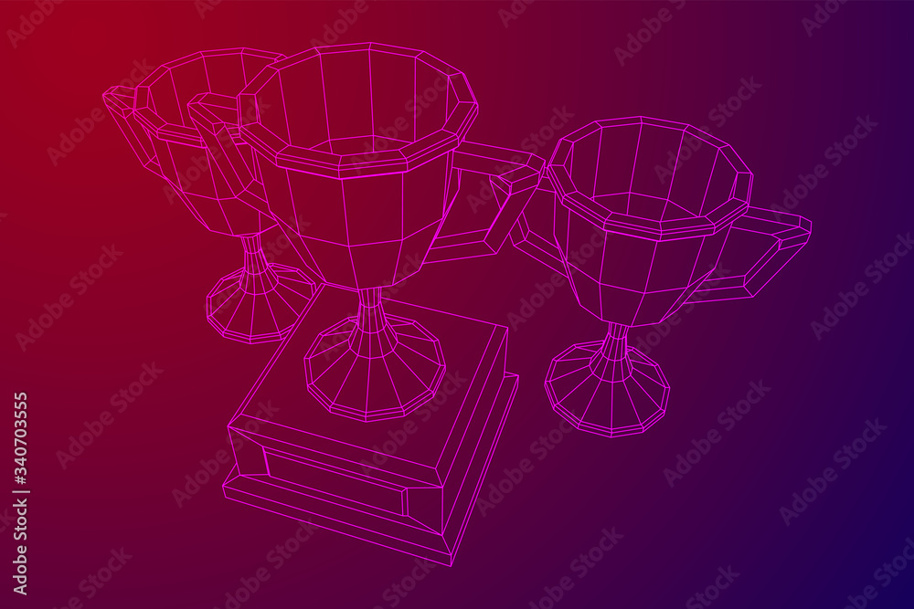 Winner trophy cup. Award concept. Wireframe low poly mesh vector illustration