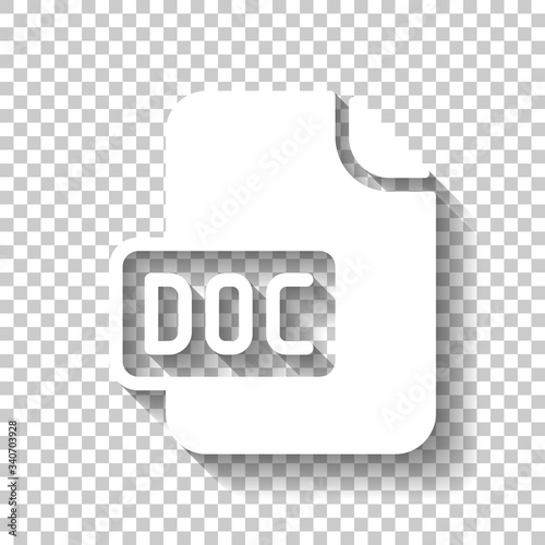 Computer file, doc symbol. White icon with shadow on transparent background