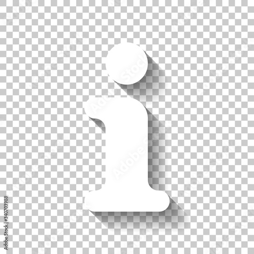 Information symbol, inform desk, i letter. White icon with shadow on transparent background photo