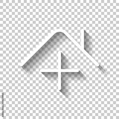 House and medical cross, clinic or hospital, outline design. White icon with shadow on transparent background