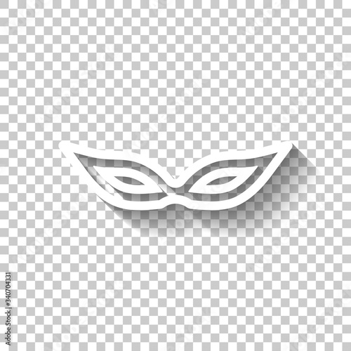 Masquerade mask, carnival or party, outline design. White icon with shadow on transparent background