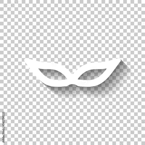 Masquerade mask, carnival or party. White icon with shadow on transparent background