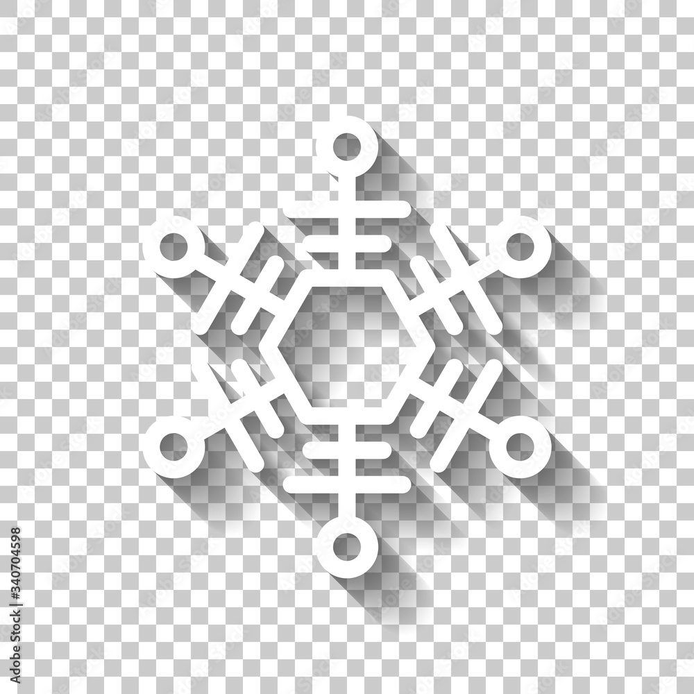 Simpe shape of snowflake, outline design. White icon with shadow on transparent background Simpe shape of snowflake, outline design. White icon with shadow on transparent background