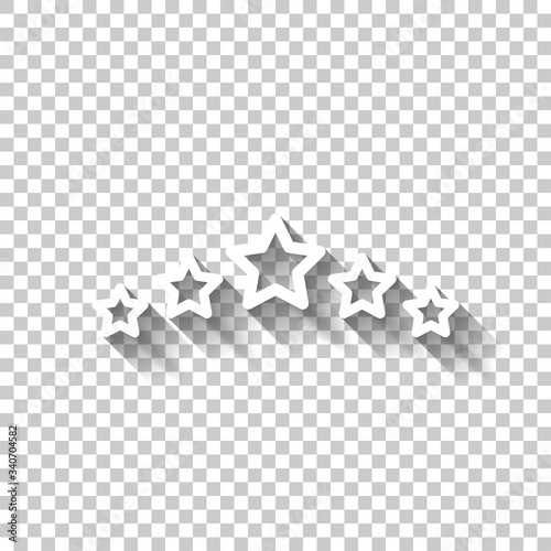 5 stars rating, top service, outline design. White icon with shadow on transparent background