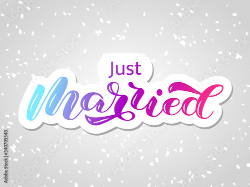 Just married brush lettering. Vector stock illustration for poster or banner