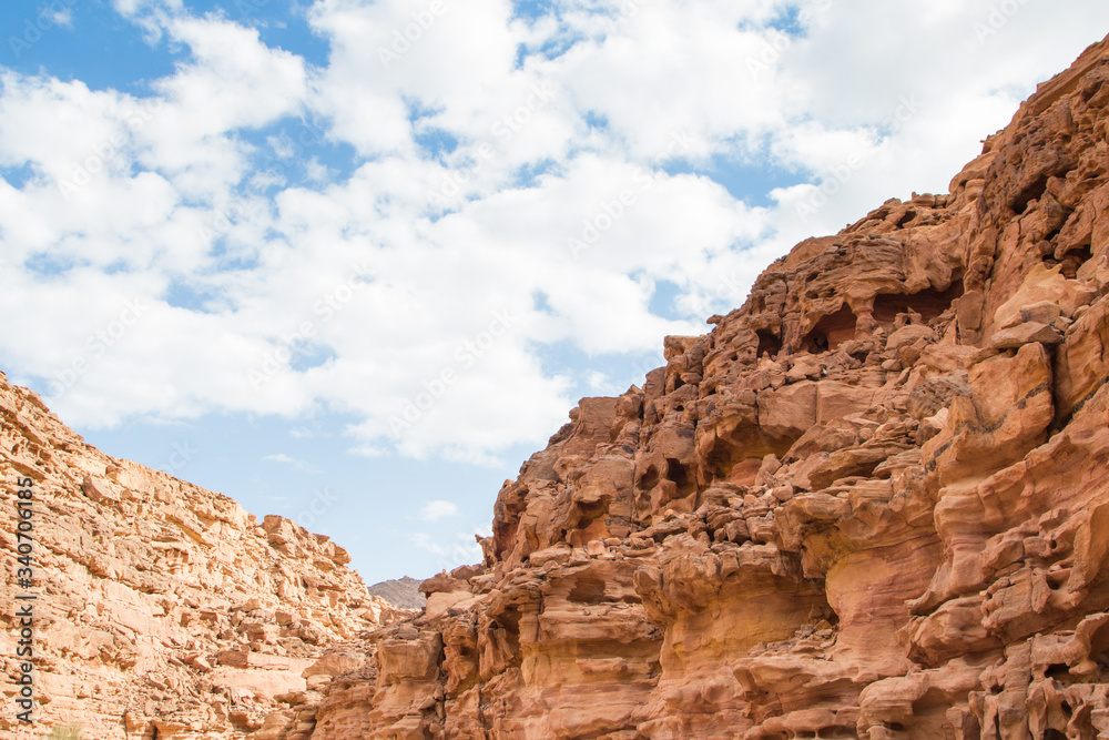 Colored canyon with red rocks. Egypt, desert, the Sinai Peninsula, Dahab.