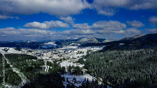 Carpathian mountains winter Snow aerial photography.