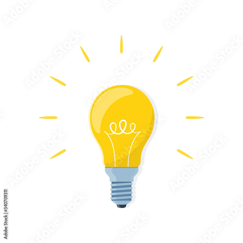 Light bulb, creative idea and innovation. Bulb on white background. Vector illustration in flat style.