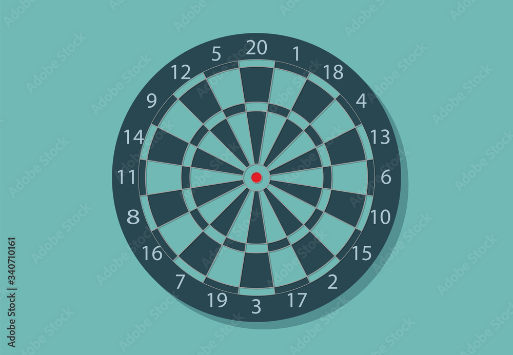 Dart board with red bullseye Dart board with red bullseye