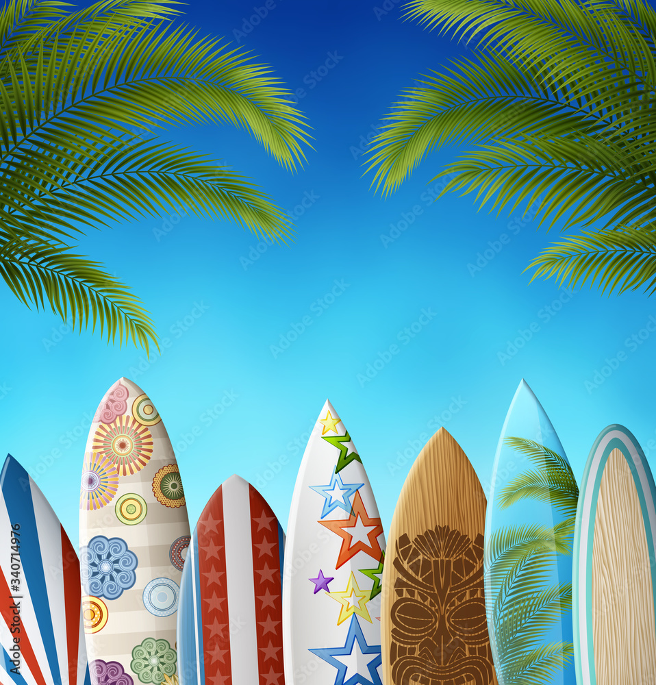 Background with Palms and Surfboards