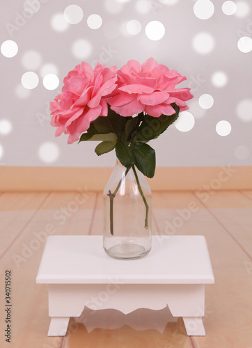 Pink rose flower with petal details. Flower on the white background.