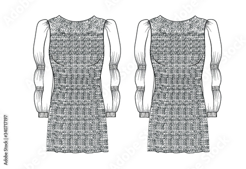 Fashion technical sketch pleated dress