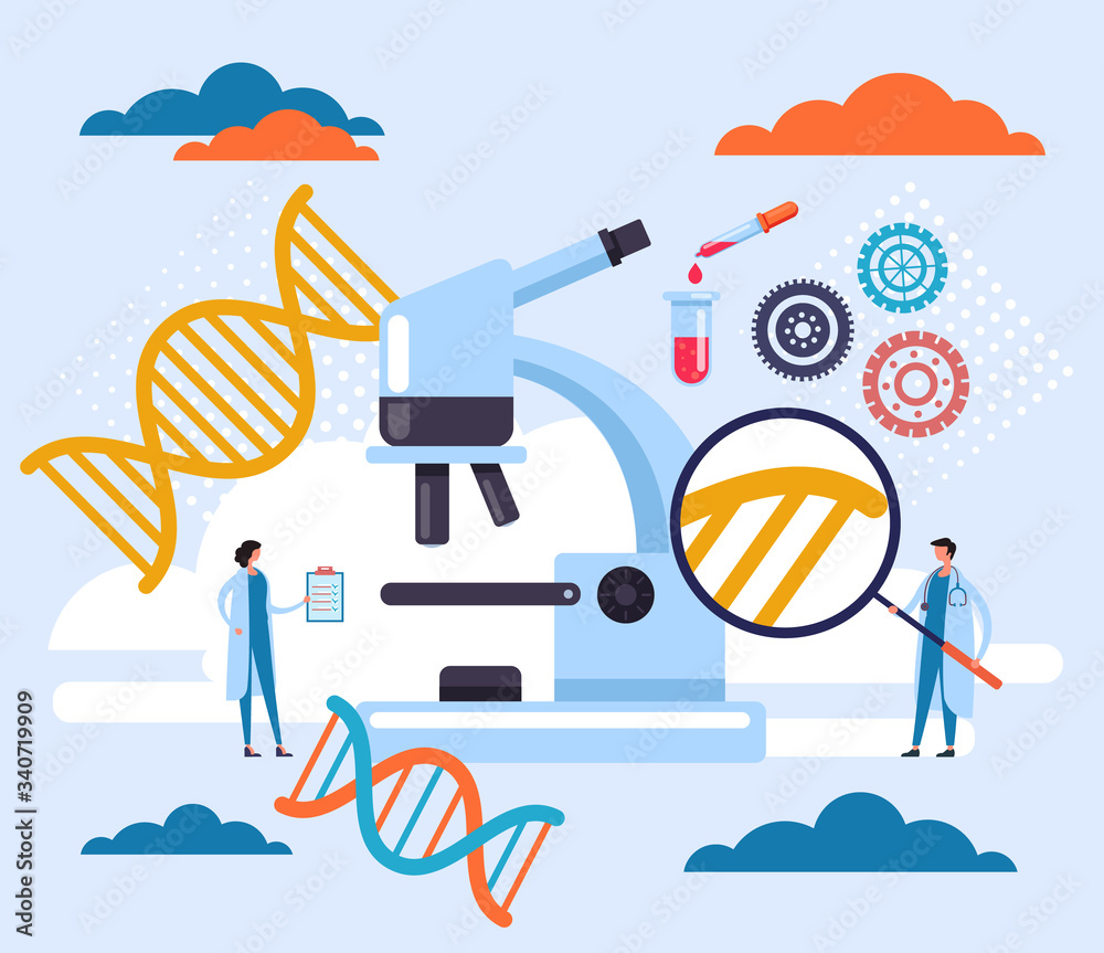 Research dna chromosome medicine science concept. Vector flat cartoon  graphic design illustration Stock Vector | Adobe Stock
