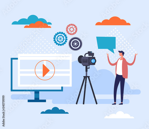 Internet video blogging concept. Vector flat cartoon graphic design illustration