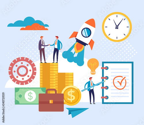 Business development start up money increase concept. Vector flat cartoon graphic design illustration