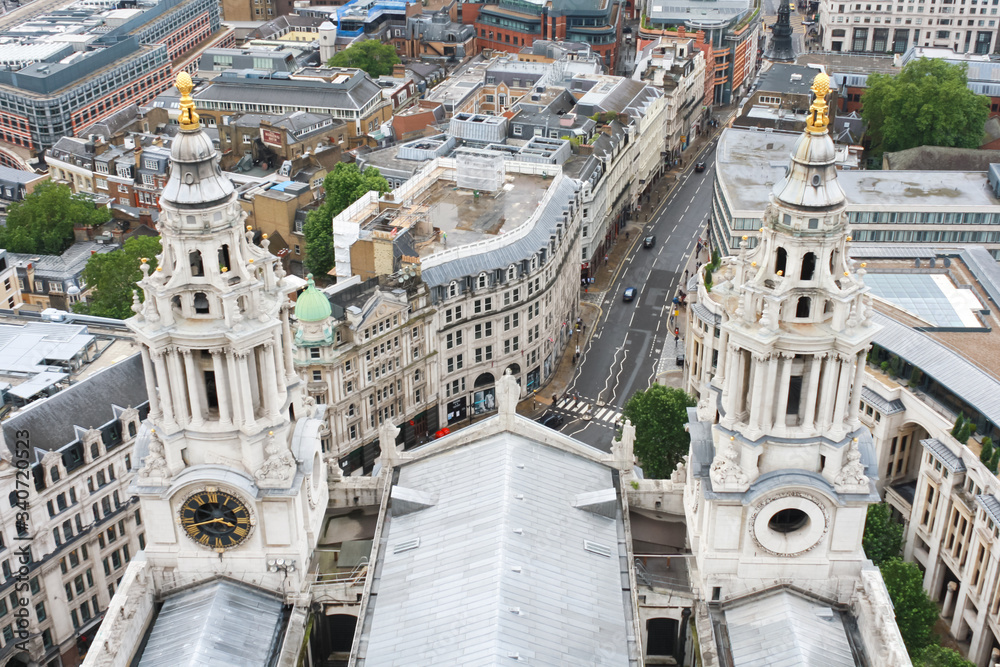 London. View of the towers of St. Paul's Cathedral from the Cathedral's observation deck