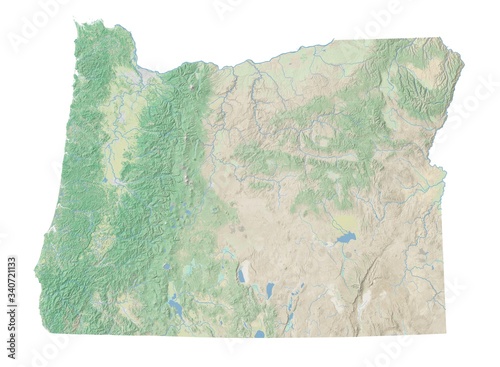 High resolution topographic map of Oregon with land cover, rivers and shaded relief in 1:1.000.000 scale. photo