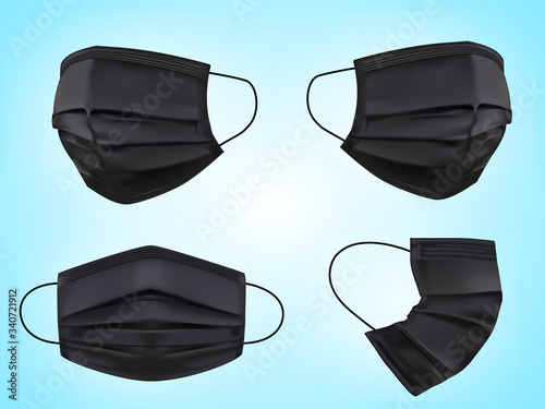 black mask 3D Details with angles Medical mask in sisolated vector photo