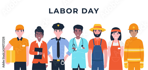 International Labor Day. Set people characters actual important professions covid 19. Coronavirus pandemic. Flat vector cartoon modern illustration concept for banner, poster, layout, background.
