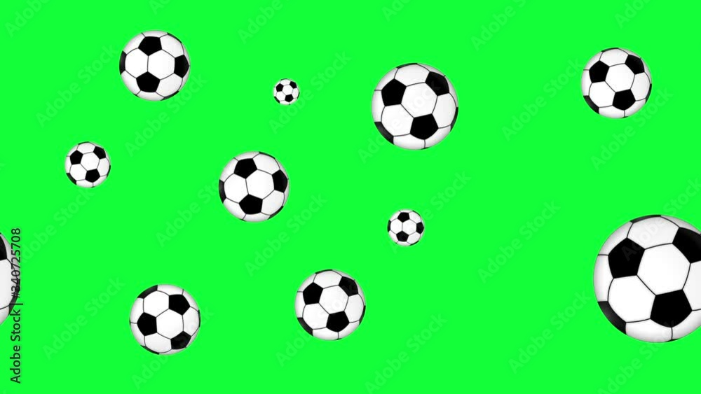 group of animated soccer balls elements, seamless loop on green screen chroma key group of animated soccer balls elements, seamless loop on green screen chroma key