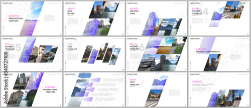 Minimal presentations design, portfolio vector templates with colorful gradient geometric background. Multipurpose template for presentation slide, flyer leaflet, brochure cover, report, advertising.