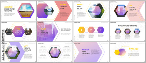 Minimal presentations design, portfolio vector templates with hexagonal design background, hexagon style pattern. Multipurpose template for presentation slide, flyer leaflet, brochure cover, report.