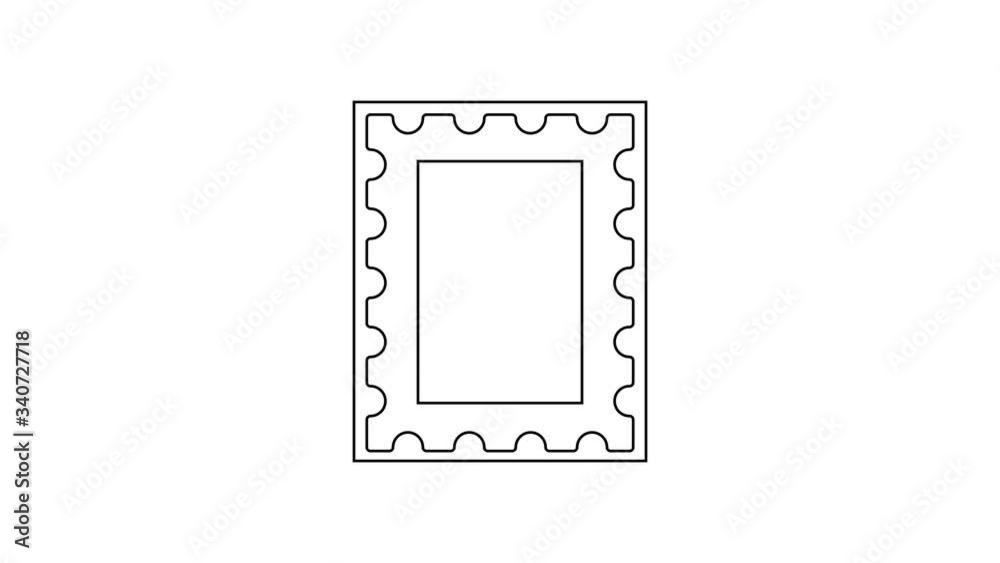 Black line Postal stamp icon isolated on white background. 4K Video ...