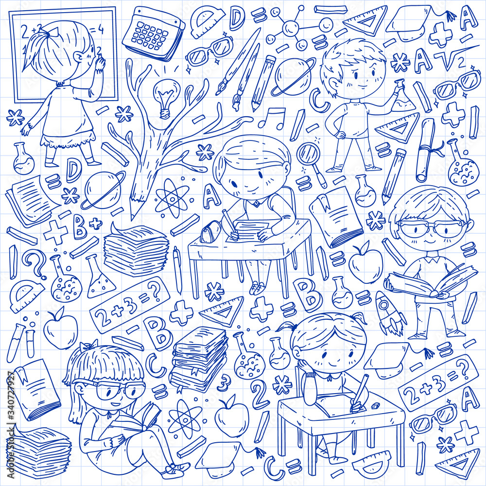 Back to school. Vector icons and elements for little children, college. Doodle style, kids drawing Back to school. Vector icons and elements for little children, college. Doodle style, kids drawing