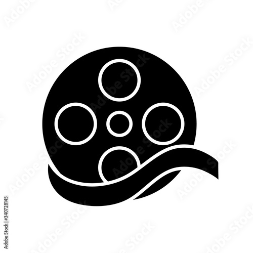 Documentary film black glyph icon. Common movie genre, film category. historical biopic silhouette symbol on white space. Biographical, non fictional story. Camera reel vector isolated illustration