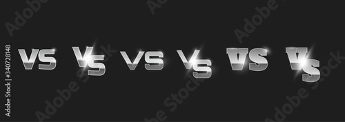 Set of Metal versus logo in sport style vs letters for sports and fight competition. On dark background. Battle vs match, game concept competitive vs. Vector illustration
