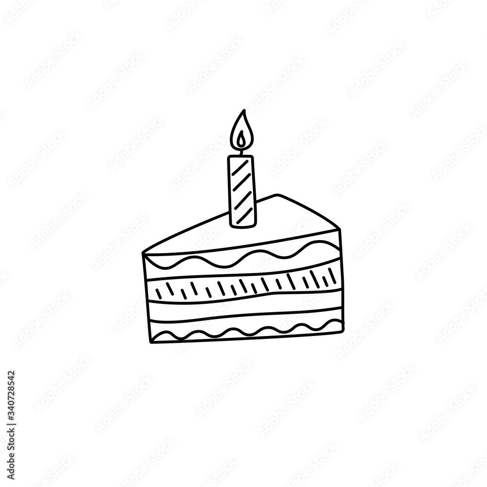 Piece of holiday cake with a candle. Vector illustration. Piece of holiday cake with a candle. Vector illustration.