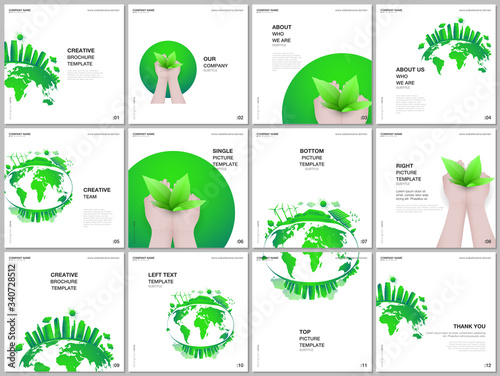 Brochure layout of square format covers design template for square flyer leaflet, brochure design, report, magazine cover. Green city concept. Green sustainable energy, sustainable development concept