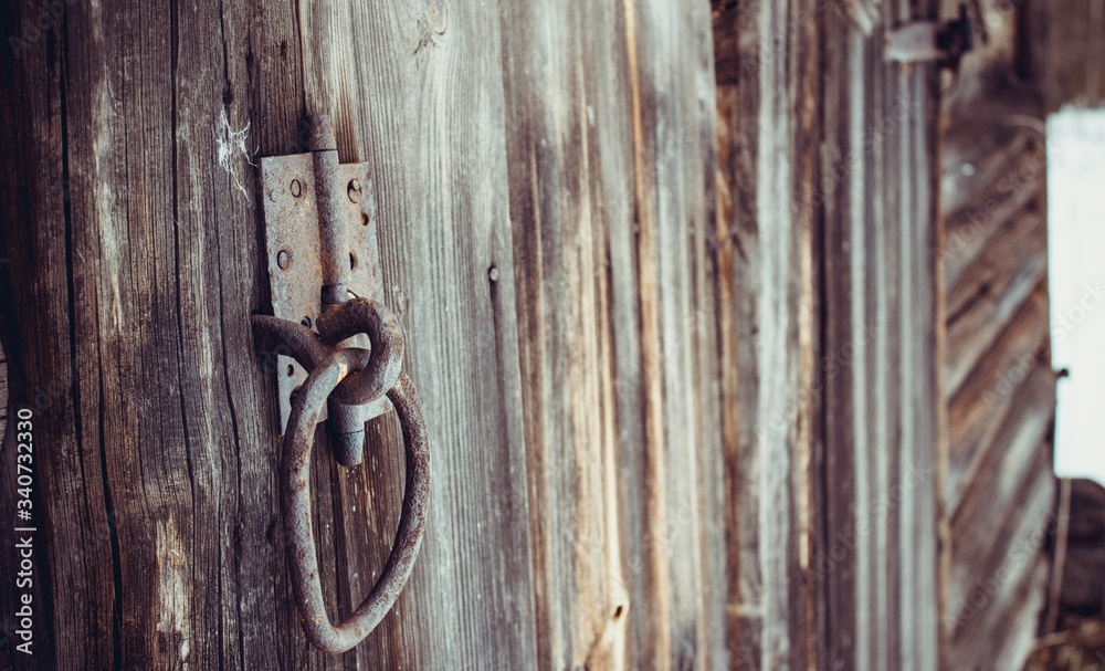 Old catch and old door hinge on a vintage shed. Old catch and old door hinge on a vintage shed.