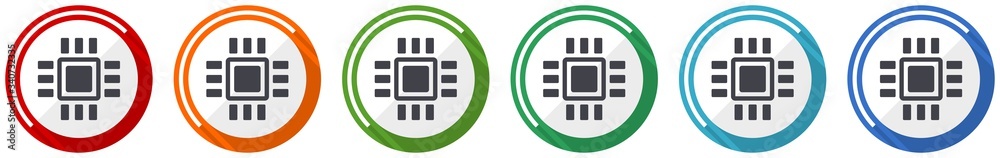 Circuit icon set, technology, chip, processor flat design vector illustration in 6 colors options for webdesign and mobile applications Circuit icon set, technology, chip, processor flat design vector illustration in 6 colors options for webdesign and mobile applications
