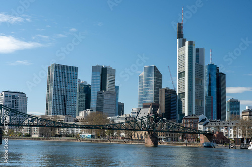 Frankfurt  Germany - March 31  2020  frankfurt skyline view from main riverside in springtime