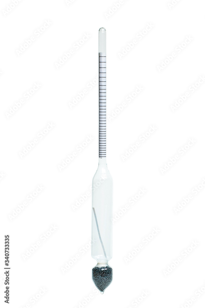 Glass hand alcohol meter isolated on a white background