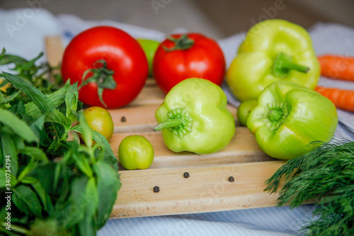 Flatlay of fresh vegetables. Frame of vegetables. Healthy feeding concept