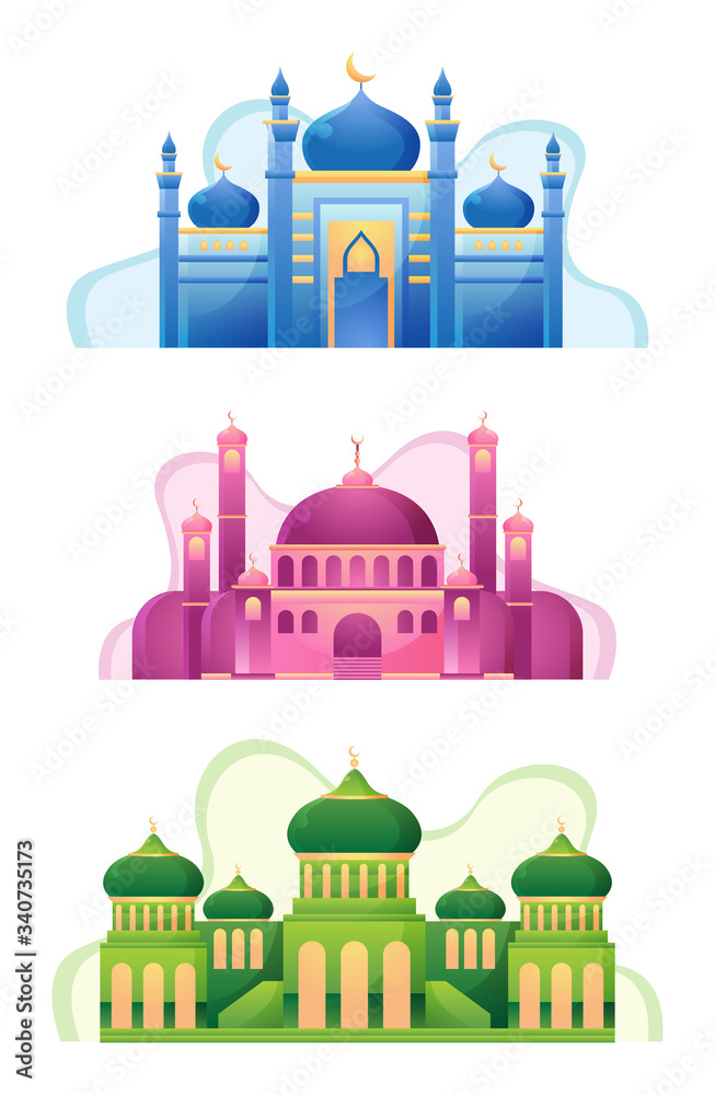 Set of Colourful Mosque Vector Illustration for Muslim Design or for Eid Mubarak and Ramadan Kareem Set of Colourful Mosque Vector Illustration for Muslim Design or for Eid Mubarak and Ramadan Kareem